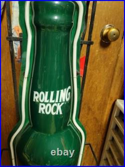 Rolling Rock Neon Beer Sign Barwear Mancave Bottle Green VTG Extra Pale
