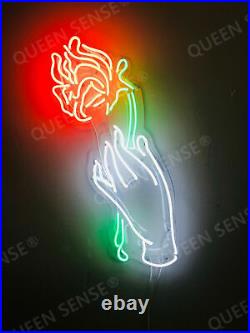 Rose In Hand Vintage Bar Neon Sign Real Glass Artwork Gift Neon Wall Light