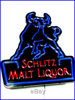 Schlitz beer sign lighted neo-neon bar light box 1987 vintage malt liquor bull