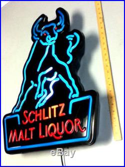 Schlitz beer sign lighted neo-neon bar light box 1987 vintage malt liquor bull