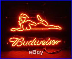 Sexy Girl Budweiser Vintage Real Glass Neon Sign Light Boutique Shop Room Wall