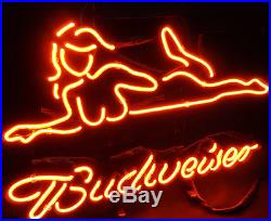 Sexy Girl Budweiser Vintage Real Glass Neon Sign Light Boutique Shop Room Wall