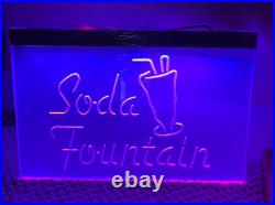 Soda Fountain Neon Sign Jantec 12 x 18 Vintage Look Hot Pink With Some Blue