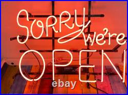 Sorry We're Open Red Neon Light Sign Restaurant Shop Glass Vintage Decor 24x20