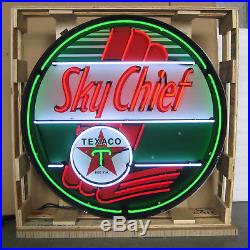 Texaco Sky Chief Vintage 36 Inch Neon Light Sign In Metal Can 36 by 36 by 6
