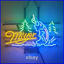 US STOCK Bass Fishing Fish Miller Vintage Neon Beer Signs Bar Pub Glass 24x18