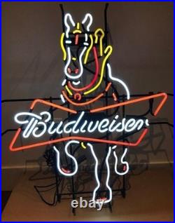 US STOCK Clydesdale Horse Beer Bowtie 24x20 Vintage Neon Sign Lamp Glass Decor