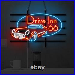 US STOCK Drive Inn 66 Vintage Neon Sign Light Beer Bar Room Glass Decor 24x18
