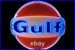 US STOCK Gulf Gasoline Vintage Neon Light Sign For Gas Station Glass Decor 24