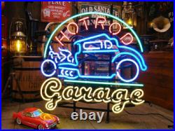 US STOCK Hot Rod Garage Vintage Neon Sign Bar Pub Man Cave Glass Decor 24x20