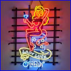 US STOCK Lady Luck Casino Vintage Neon Sign Man Cave Beer Bar Glass Decor 24