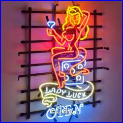 US STOCK Lady Luck Casino Vintage Neon Sign Man Cave Beer Bar Glass Decor 24