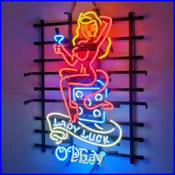 US STOCK Lady Luck Casino Vintage Neon Sign Man Cave Beer Bar Glass Decor 24