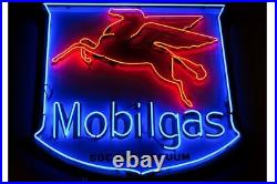 US STOCK Mobil Gas Flying Pegasus Vintage Neon Sign Light Lamp Glass Hanging 24