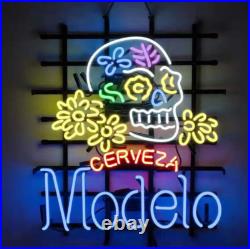 US STOCK Modelo Cerveza Sugar Skull Vintage Neon Sign Man Cave Glass Decor 24