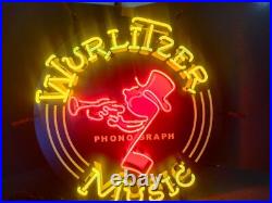 US STOCK Wurlitzer Trumpet Jukebox Vintage Neon Sign Light Bar Glass Decor 24