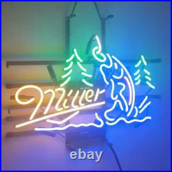 US Stock Beer Fishing Fish Vintage Neon Light Sign Bar Pub Glass Decor 24x18