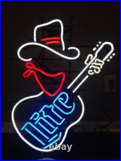 US Stock Cowboy Guitar Vintage Neon Sign Beer Bar Room Glass Wall Decor 19x15