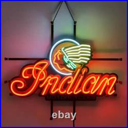 US Stock Indian Motorcycles Vintage Neon Sign Real Glass Decor Hanging Art 24