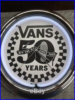 VANS Off The Wall 50th Anniversary Neon Wall Clock Rare Promo Item vtg Sign