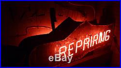 VINTAGE1950's HANGING DOUBLED SIDED METAL SHOE REPAIR NEON SIGN / ANTIQUE SHOE