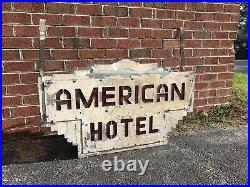 VINTAGE 1930s AMERICAN HOTEL LIGHTED TIN DOUBLE SIDED NEON ADVERTISING SIGN