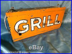 VINTAGE 1940RARE NEON BAR GRILL PAINTED METAL WINDOW SIGN