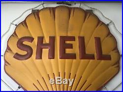 VINTAGE 1940s ADVERTISING SS FIGURAL PORCELAIN SIGN SHELL OIL GASOLINE with NEON