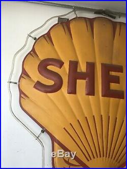 VINTAGE 1940s ADVERTISING SS FIGURAL PORCELAIN SIGN SHELL OIL GASOLINE with NEON