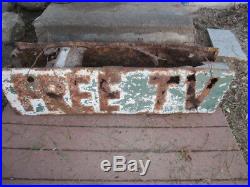 VINTAGE 1950s 1960s MOTEL FREE TV SIGN ORIGINAL NEON POOR COND RUSTED OUT