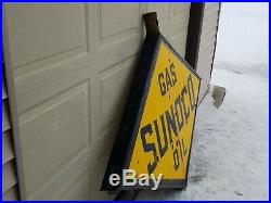 VINTAGE 30s SUNOCO GAS OIL SERVICE STATION NEON SIGN PORCELAIN FRAME CAN 6' X 4