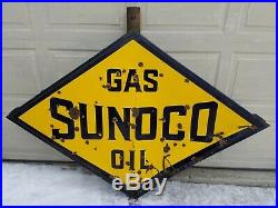 VINTAGE 30s SUNOCO GAS OIL SERVICE STATION NEON SIGN PORCELAIN FRAME CAN 6' X 4
