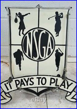 VINTAGE ANTIQUE NATIONAL SPORTING GOODS ASS'N PORCELAIN NEON SIGN 1920s OLD RARE