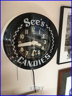 VINTAGE NEON CLOCK Sees Candies Store clock CURTIS