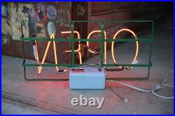 VINTAGE Neon Sign Open Light STORE DISPLAY LIGHTED NEON SIGN GREEN METAL FRAME