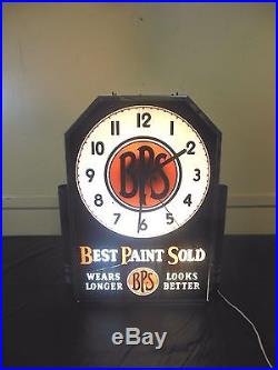 Vtg 1930rare Bps Paint Lighted Electric Advertising Clock Sign Neon Products