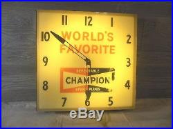 Vtg 1950rarechampion Spark Plugs Lighted Clock Sign Neon Products Gas Oil