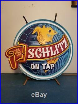 (VTG) 1977 Schlitz beer on tap world globe neon light up sign rare