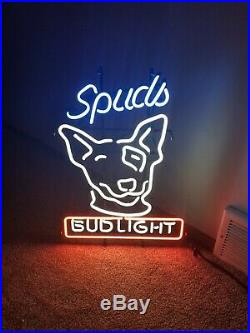 (VTG) 1980s bud light beer spuds Mackenzie dog head neon light up sign rare