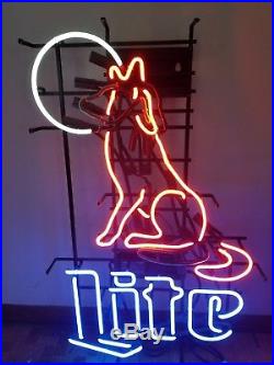 (VTG) 1995 Miller lite beer Wolf howling at moon flashing motion neon light sign