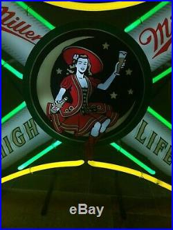 (VTG) Miller high life girl on the moon neck lable Light up sign bar rare