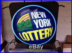 VTG NEW YORK NY LOTTERY light NEON SIGN Lamp MAN CAVE Blue Flashing Lotto Zeon