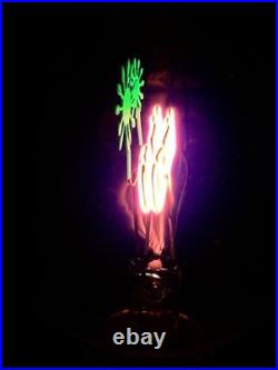 VTG Neon OPEN Sign TESLA Light Bulb w Green Glowing Fireworks July 4th America