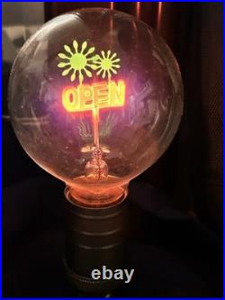 VTG Neon OPEN Sign TESLA Light Bulb w Green Glowing Fireworks July 4th America