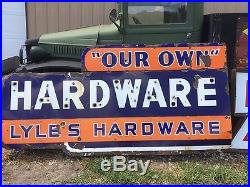 VinTagE Original LYLE'S OUR OWN HARDWARE Double Sided PORCELAIN NEON Sign OLD