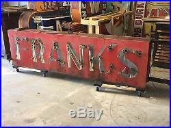 VinTagE Original NEON FRANK'S Double Sided PORCELAIN Sign OLD Adveryising Store
