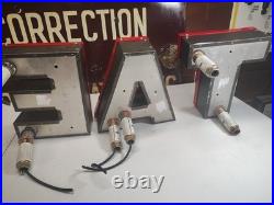Vintage 12 Neon Sign Light Up Metal Red Letters EAT Diner Cafe Restaurant