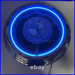 Vintage 17 BMW Sign Blue Neon Clock Garage Chrome Finish