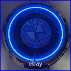 Vintage 17 BMW Sign Blue Neon Clock Garage Chrome Finish