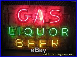 Vintage 1940's GAS, LIQUOR, BEER Antique Neon Sign double sided / One Neon